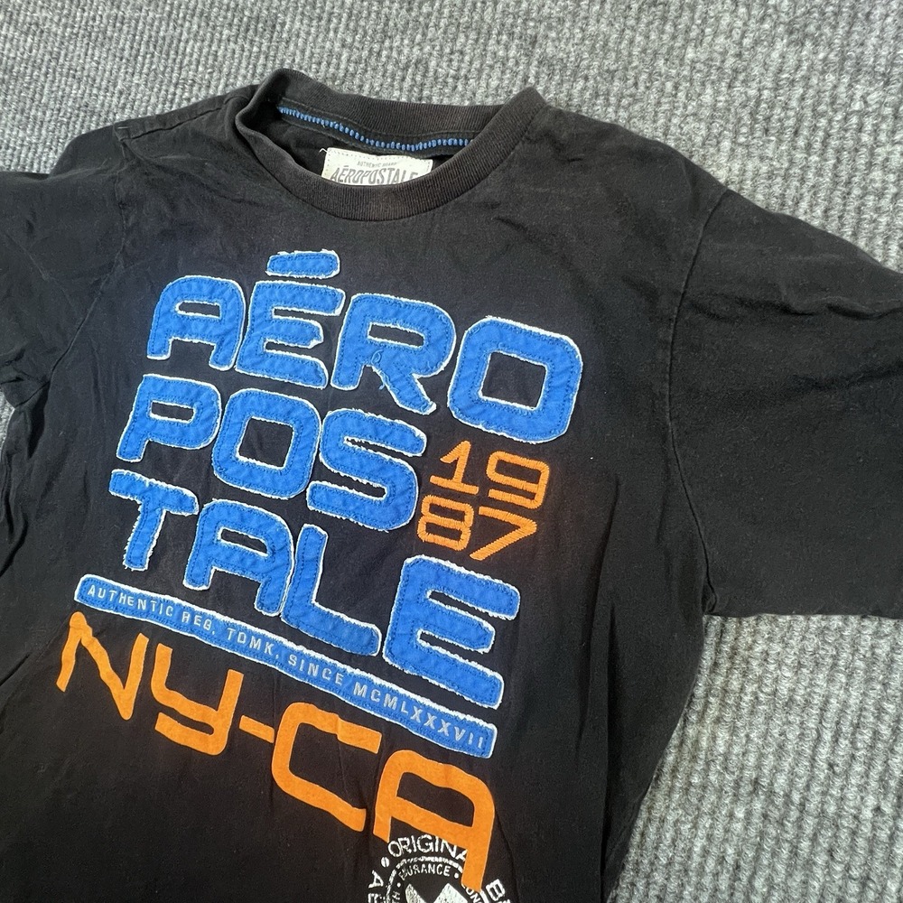Aeropostale Men's T-Shirt Black AERO EST. 1987 New York -CA. Logo Graphic Size M